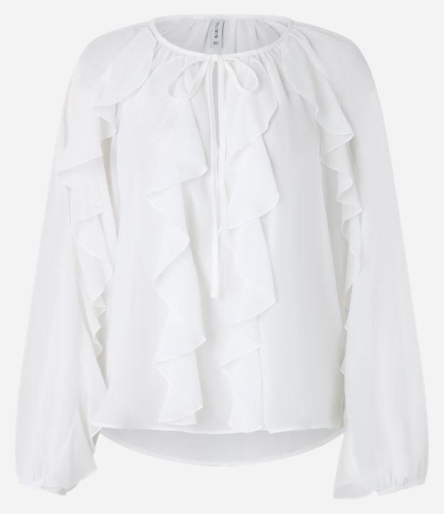 Blusa Bata Boho em Chiffon com Babados e Amarração - 1