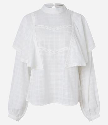 Blusa Bata Maquinetada em Algodão com Babados