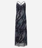 Vestido Longo em Tule com Decote Degagê e Estampa Abstrata - 1