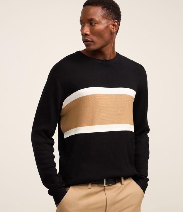 Suéter em Tricô com Bloco de Cor - 1