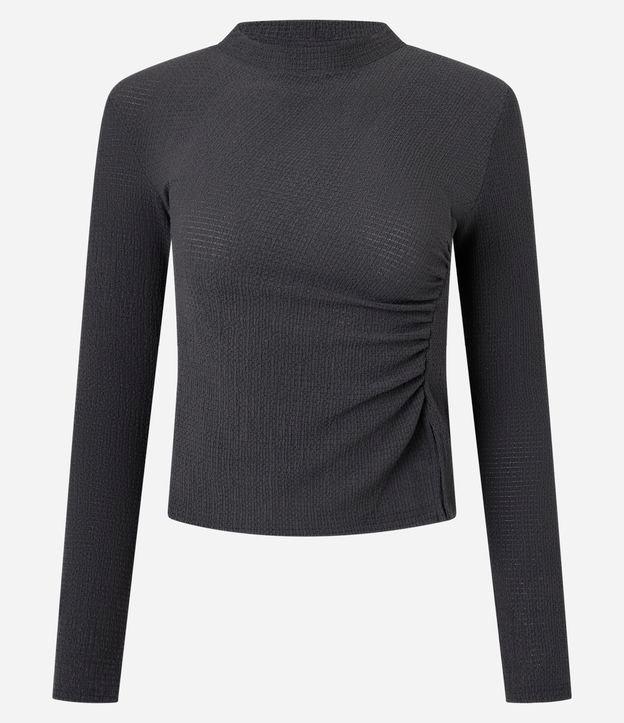 Blusa Texturizada com Gola Altinha e Franzido Lateral - 1