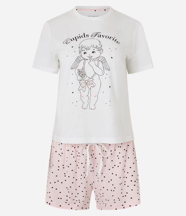 Pijama Short Doll em Algodão com Estampa Cupido e Poá - 1