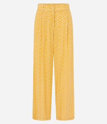 Calça Wide Leg em Viscose Twill com Cintura Alta Estampa Gravataria