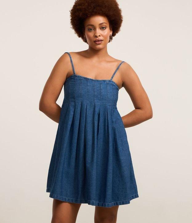 Vestido Curto em Jeans com Detalhe Drapeado - 1