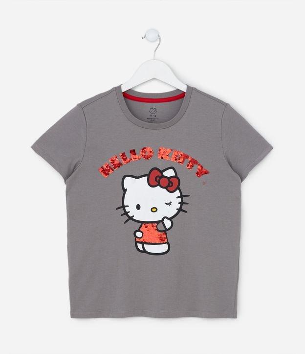 Camiseta Infantil com Bordado Paetê Hello Kitty - Tam 5 a 14 Anos - 1