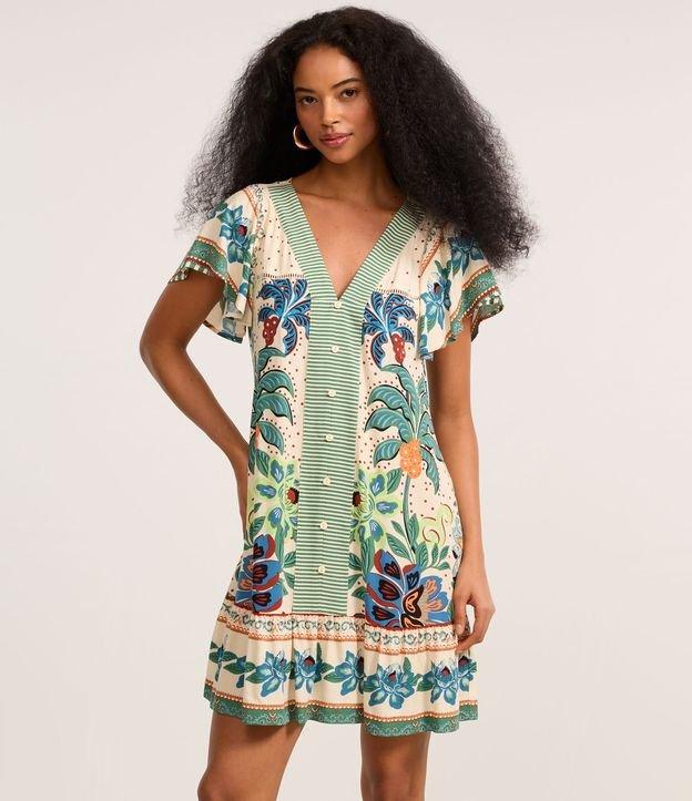 Vestido Curto em Viscose com Estampa Tropical - 2
