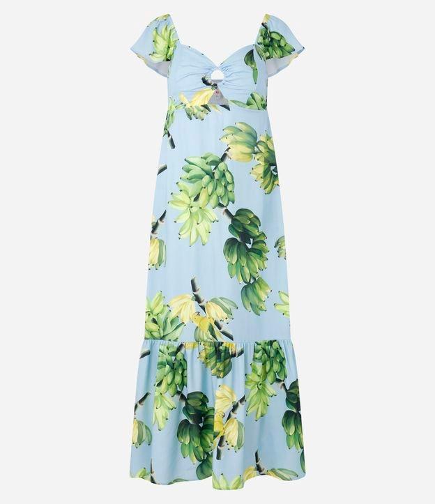 Vestido Longo em Viscose com Babado e Estampa Tropical - 1