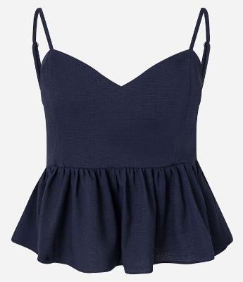 Blusa de Alça em Viscose e Linho com Babado na Barra