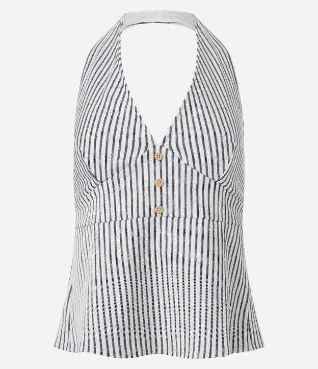 Blusa Frente Única Texturizada com Listras e Botões - 1