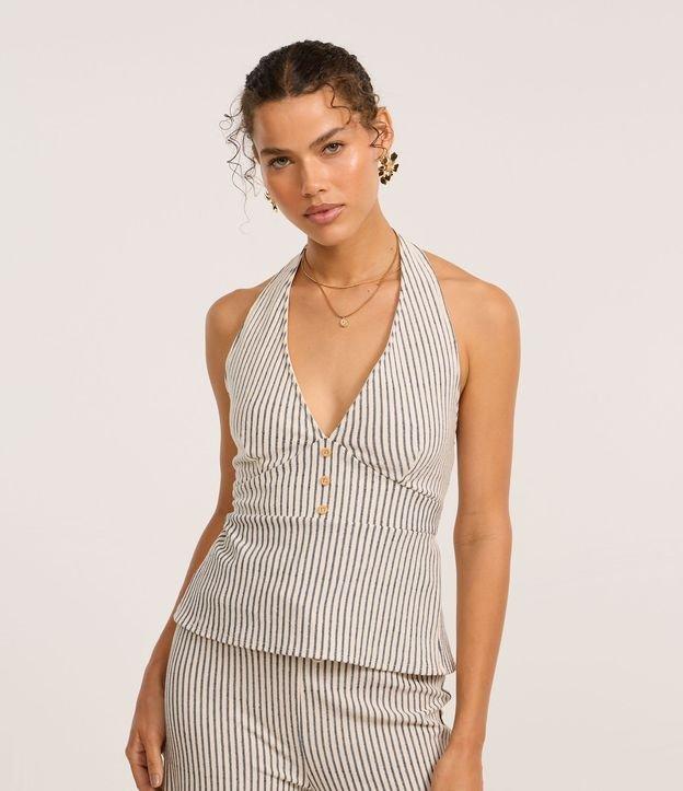 Blusa Frente Única Texturizada com Listras e Botões - 2