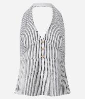 Blusa Frente Única Texturizada com Listras e Botões - 1