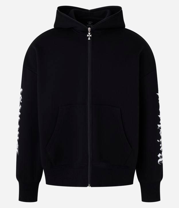 Casaco Boxy com Estampa Lettering e Zíper Pingente de Cruz - 1