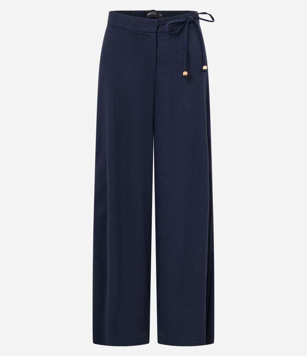 Calça Reta em Viscose e Linho com Amarração Lateral - 1