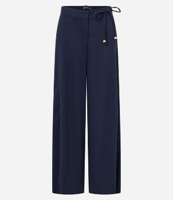 Calça Reta em Viscose e Linho com Amarração Lateral