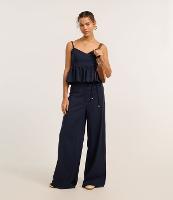 Calça Reta em Viscose e Linho com Amarração Lateral - 2