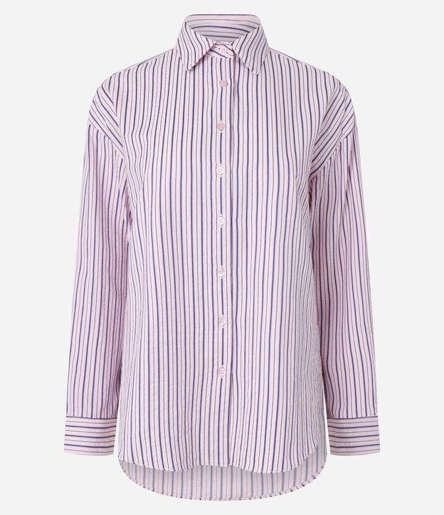 Camisa Oversized em Anarruga Listrada com Fio Tinto - 1