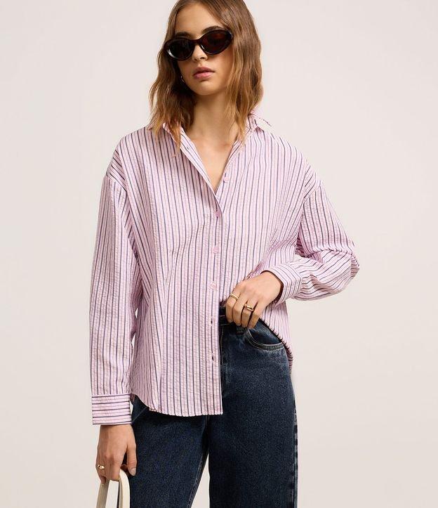 Camisa Oversized em Anarruga Listrada com Fio Tinto - 2