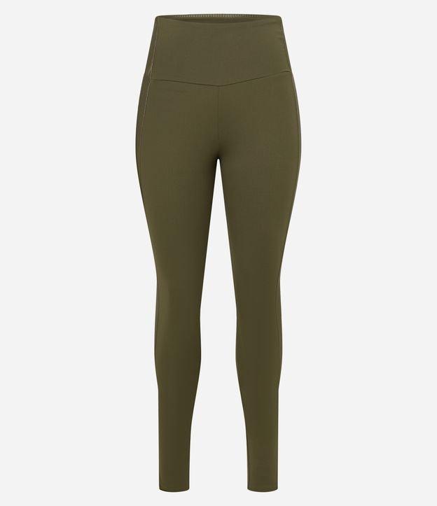 Calça Legging Esportiva em Microfibra com Cós Alto e Detalhe Canelado - 1