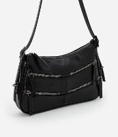 Bolsa Baguete Pequena com Detalhes em Zíperes e Pulleres - 1