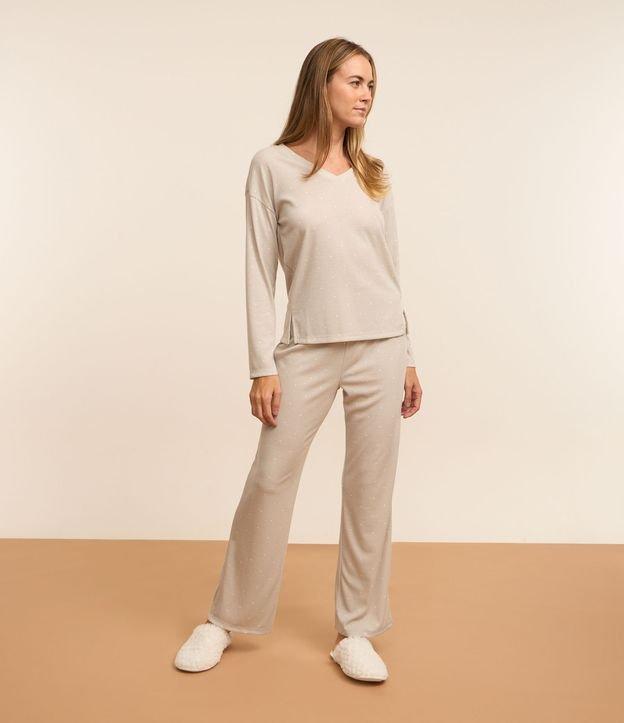 Pijama Longo em Ribana com Gola V - 1