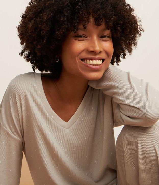 Pijama Longo em Ribana com Gola V - 2