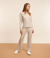 Pijama Longo em Ribana com Gola V - 1