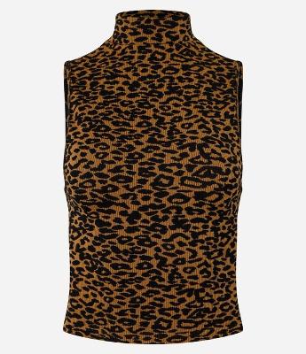 Blusa em Poliamida Seamless com Golinha Alta e Estampa Animal Print