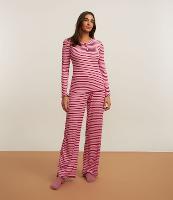 Pijama Longo em Ribana com Listras e Acabamento de Frufrus - 2