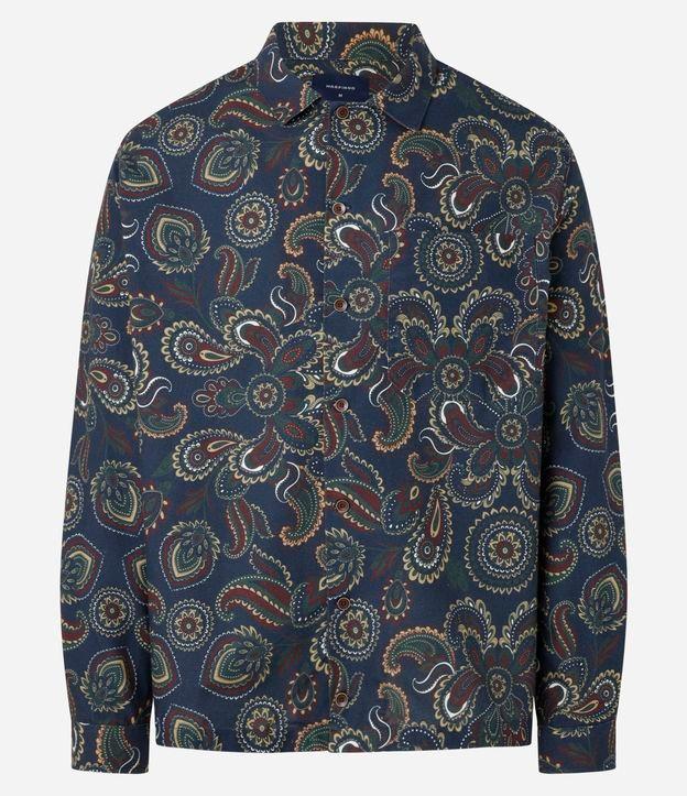 Camisa em Sarja Estampa Paisley com Gola Colarinho - 1