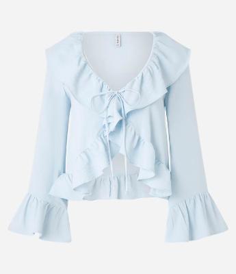 Blusa Bata em Crepe com Babado e Amarração Frontal