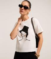 Blusa em Algodão com Estampa Mulher de Chapéu e Brinco - 2