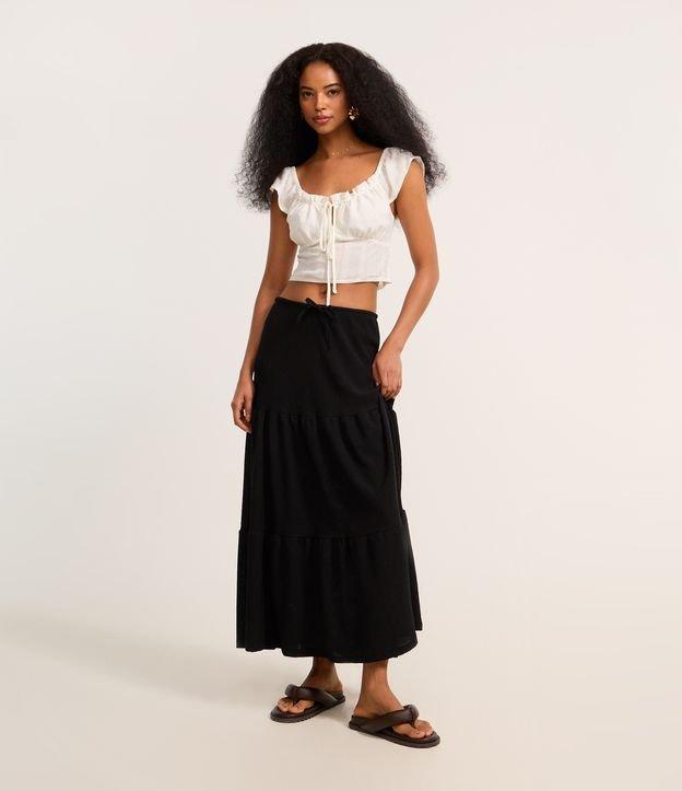 Saia Evasê Longa Texturizada com Amarração e Babado - 2