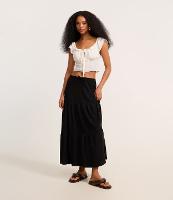 Saia Evasê Longa Texturizada com Amarração e Babado - 2