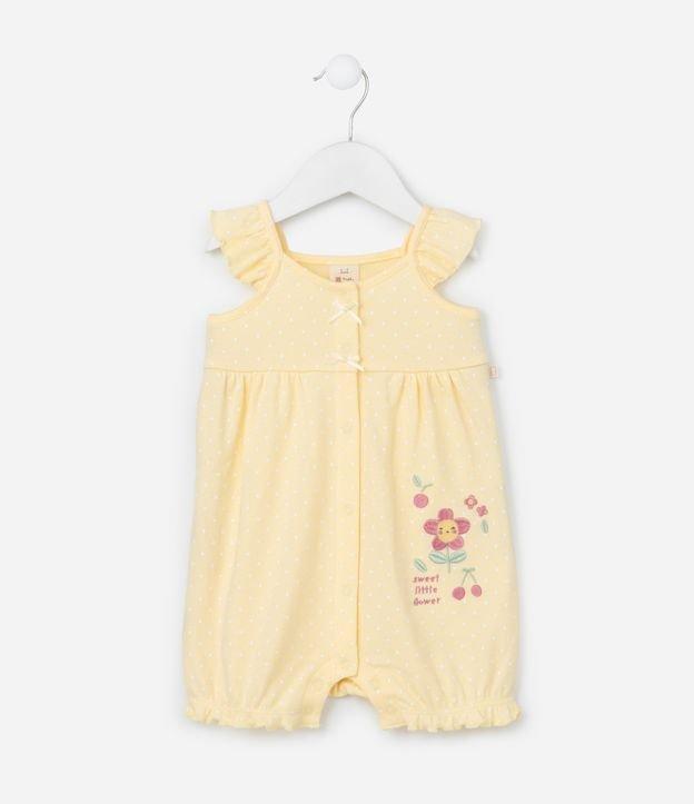 Macaquinho Infantil com Babado e Bordado Flor - Tam 0 a 18  meses - 1