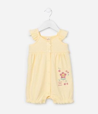 Macaquinho Infantil com Babado e Bordado Flor - Tam 0 a 18  meses