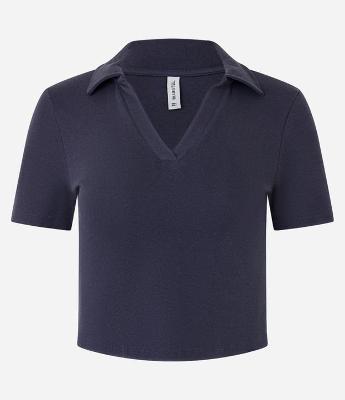Blusa em Ribana com Gola Polo e Manga Curta