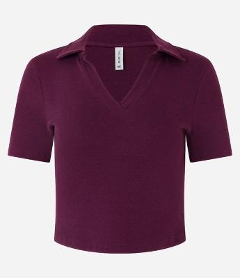 Blusa em Ribana com Gola Polo e Manga Curta