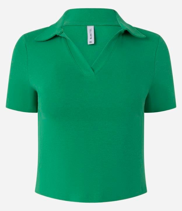 Blusa em Ribana com Gola Polo e Manga Curta - 1