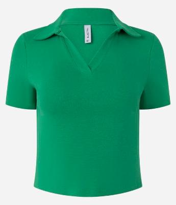 Blusa em Ribana com Gola Polo e Manga Curta