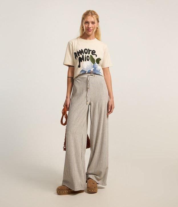 Calça Reta Texturizada com Listras e Amarração no Cós - 1