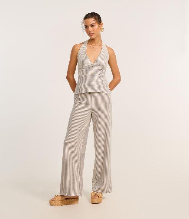 Calça Reta Texturizada com Listras e Amarração no Cós - 2