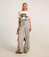 Calça Reta Texturizada com Listras e Amarração no Cós - 1