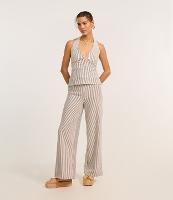 Calça Reta Texturizada com Listras e Amarração no Cós - 2