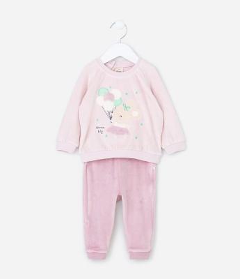 Conjunto Infantil em Plush com Bordado Ratinha - Tam 0 a 18 meses