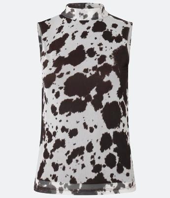 Blusa em Tule com Gola Alta e Estampa Animal Print Bicolor