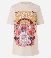 Camiseta Alongada em Algodão com Estampa Floral - 1