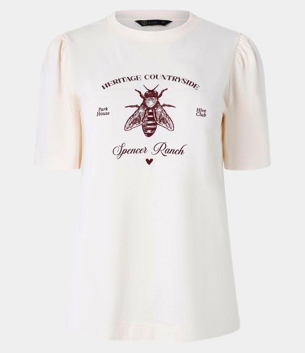 Blusa Slim em Algodão com Manga Bufante e Estampa Abelha - 1