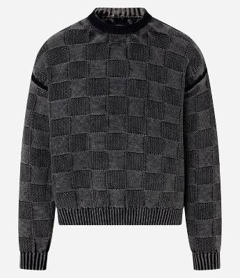 Suéter Boxy em Algodão Estonado em Textura Jacquard e Xadrez