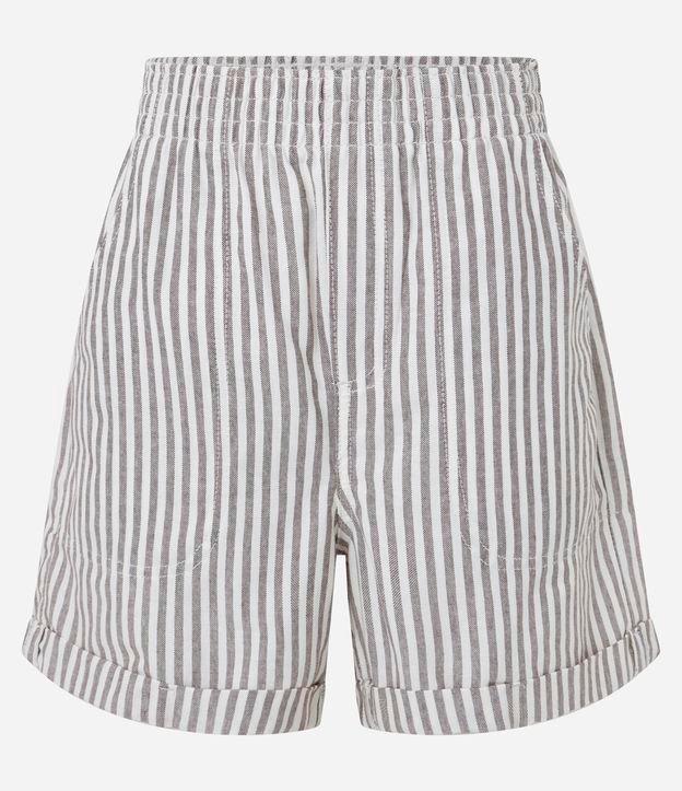 Short em Sarja com Listras em Fio Tinto e Barra Dobrada - 1