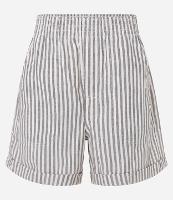 Short em Sarja com Listras em Fio Tinto e Barra Dobrada - 1